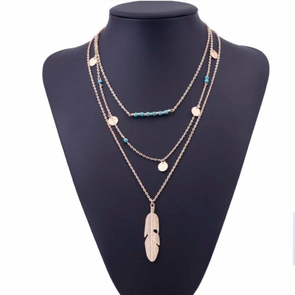 β¨πβ¨ 3 Piece Gold Feather Necklace - Picture 3 of 4